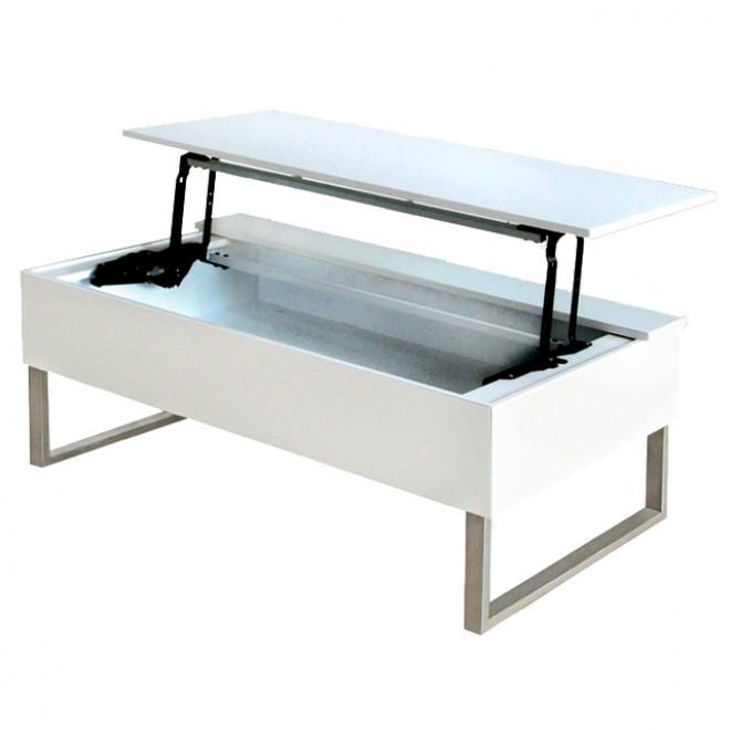 Table basse blanche avec plateau en bois