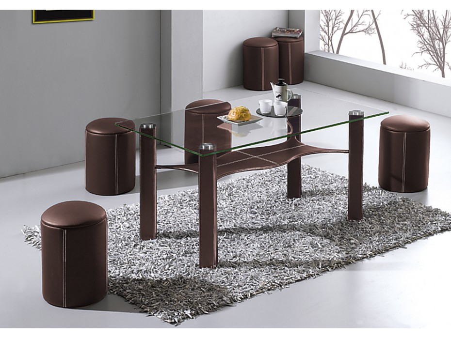 Table basse en verre + 6 poufs mezzo