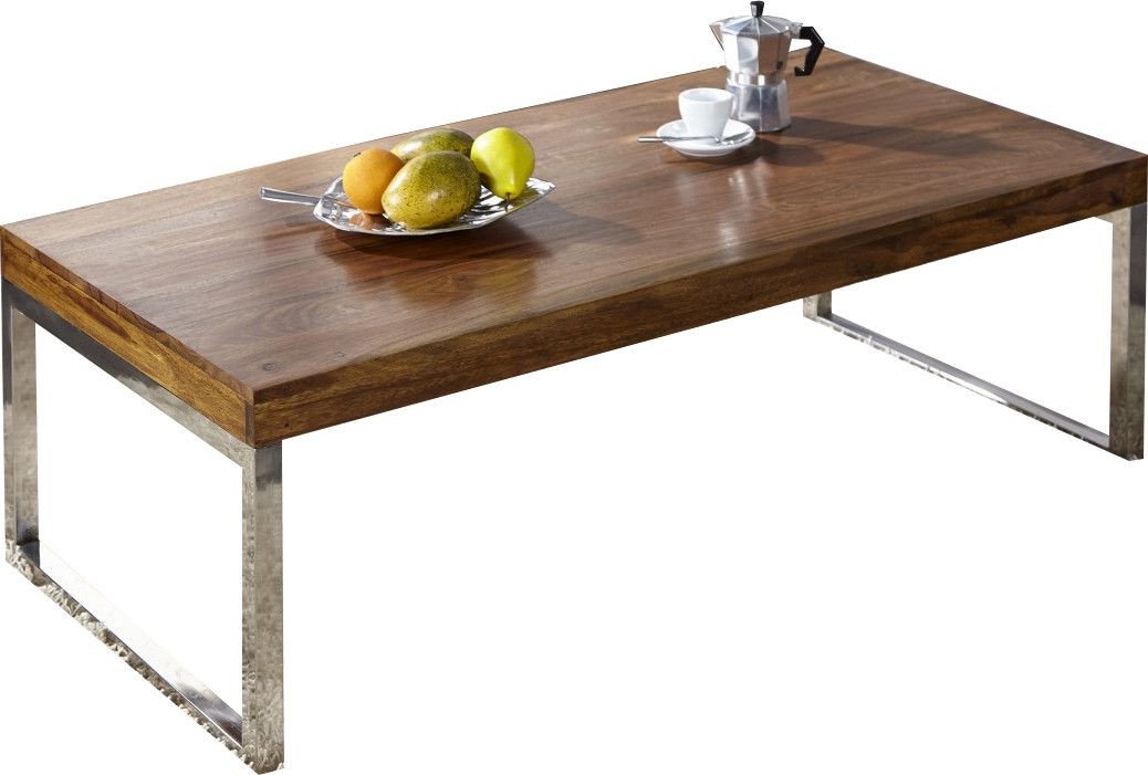 Table basse en bois de sheesham massif et fer forgé l 120 cm