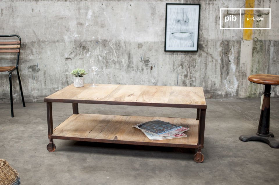 Table basse vintage bois 2 plateaux