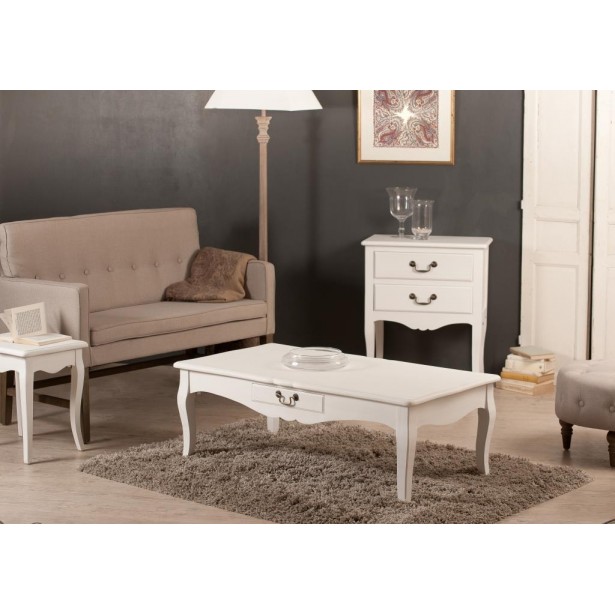 Table basse bois peint blanc