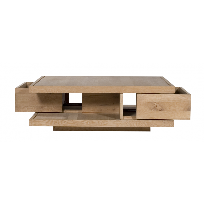 Table basse en bois ronde avec pouf