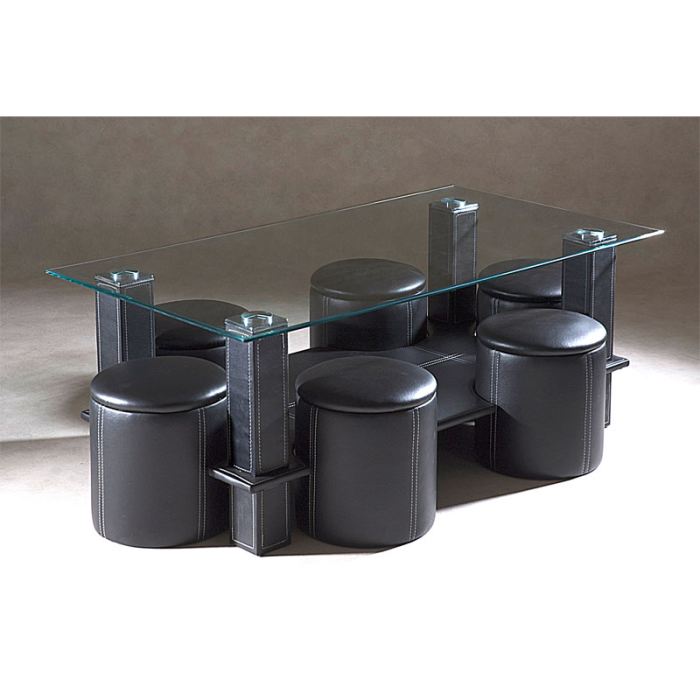 Table basse avec 6 pouf pas cher