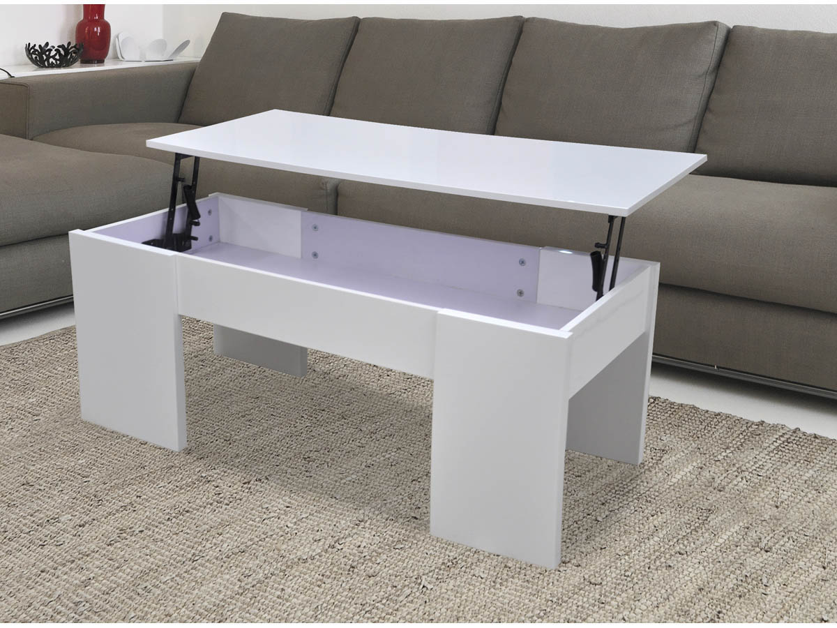 Table basse design relevable extensible laquée blanc maria