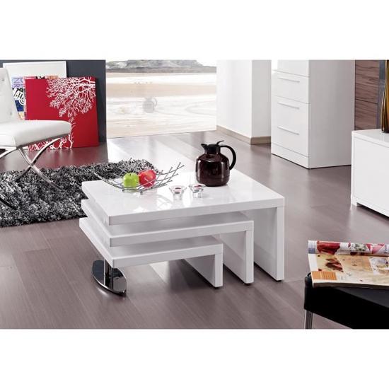 Table basse design 3 plateaux pivotants blanc laqué shark