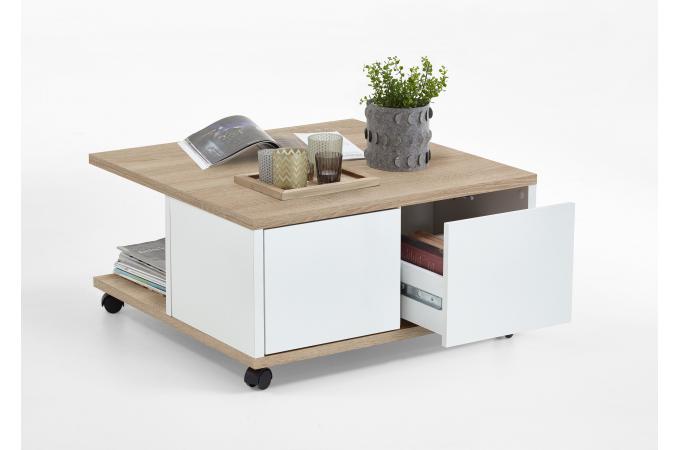 Table basse en bois blanc avec rangement