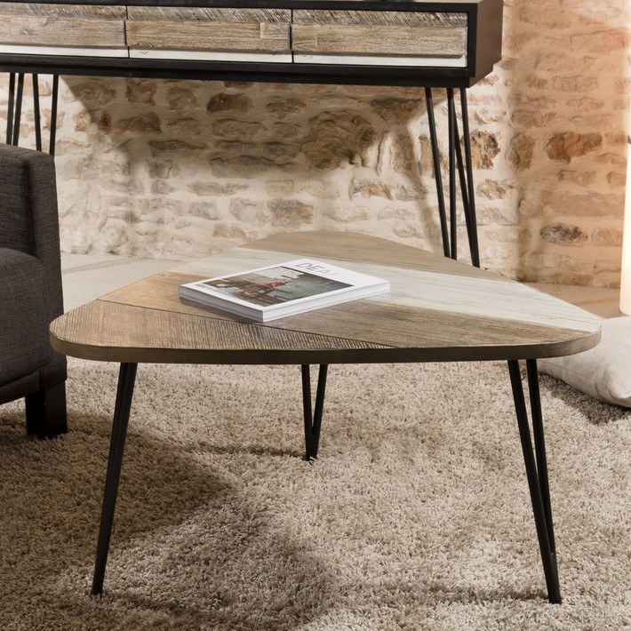 Table basse bois brut métal