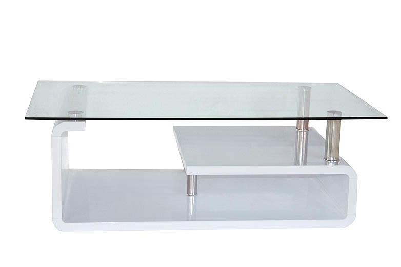 Table basse en verre et blanc laqué