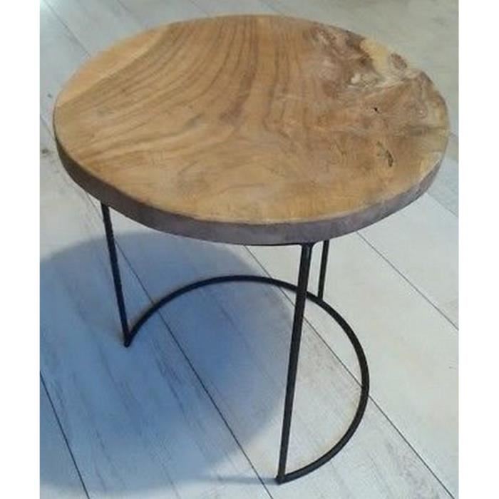 Table basse pied fer forgé plateau bois