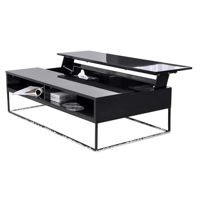 Table basse relevable verre noir