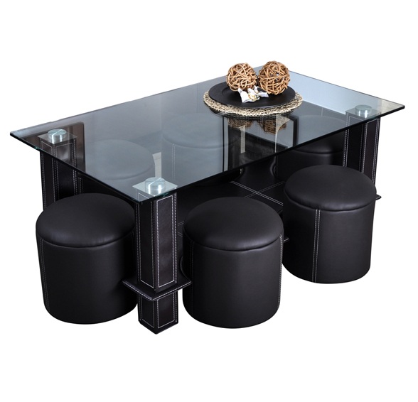 Table basse en verre et pouf