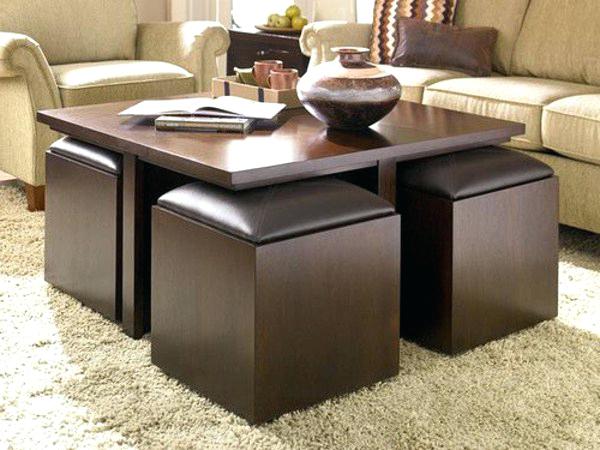 Table basse bois pouf integre