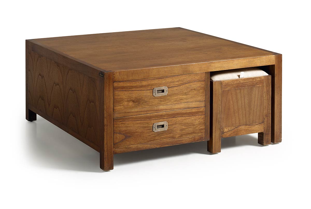 Table basse avec pouf en bois