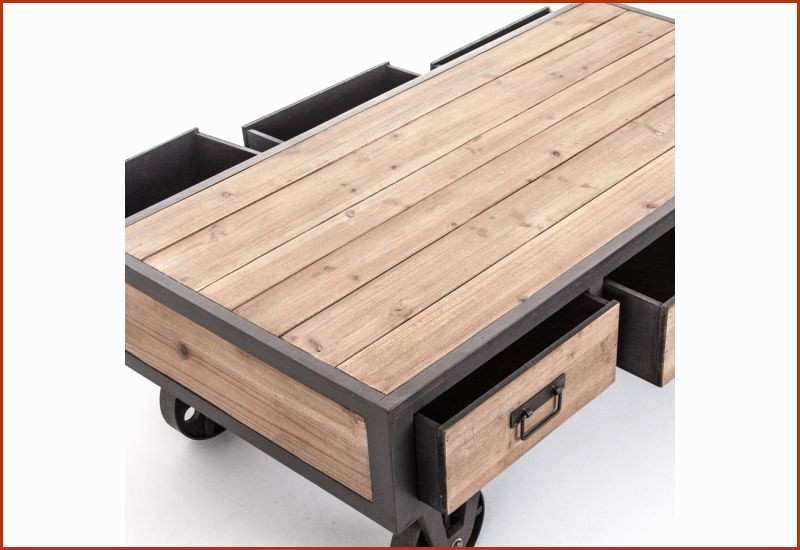 Table basse industrielle à roulettes en bois movea