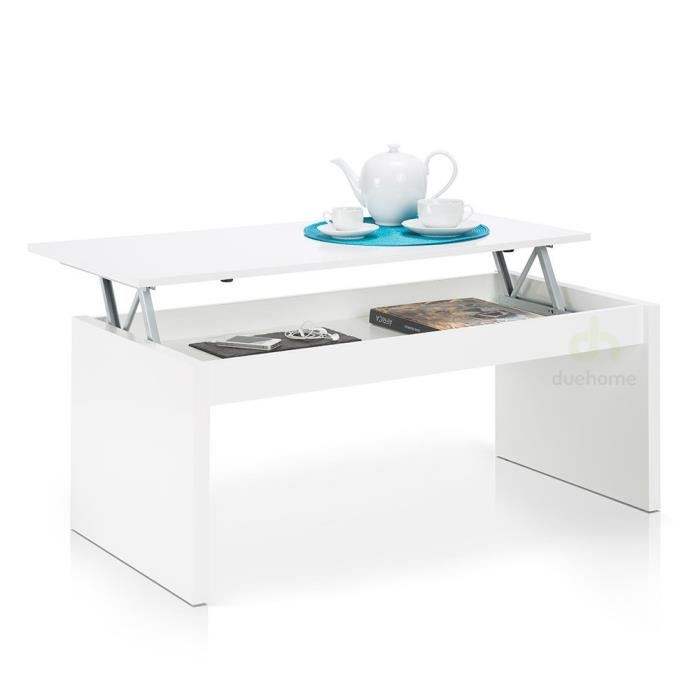 Table basse laqué blanc plateau relevable