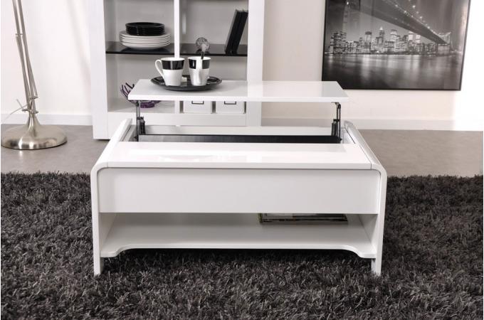 Table basse blanc laqué plateau relevable