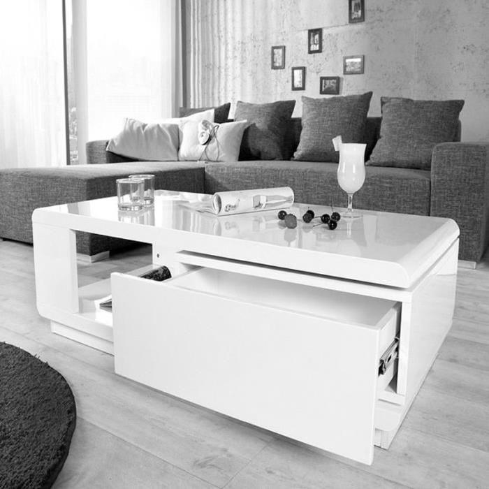 Table basse avec rangement coloris blanc laqué et bois