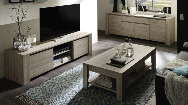 Table basse bois et ardoise