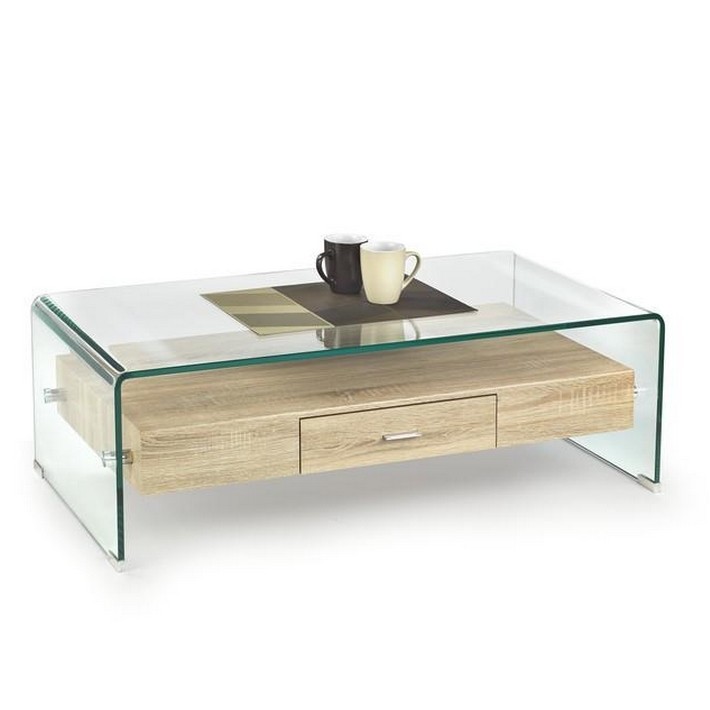 Table basse rangement bois verre