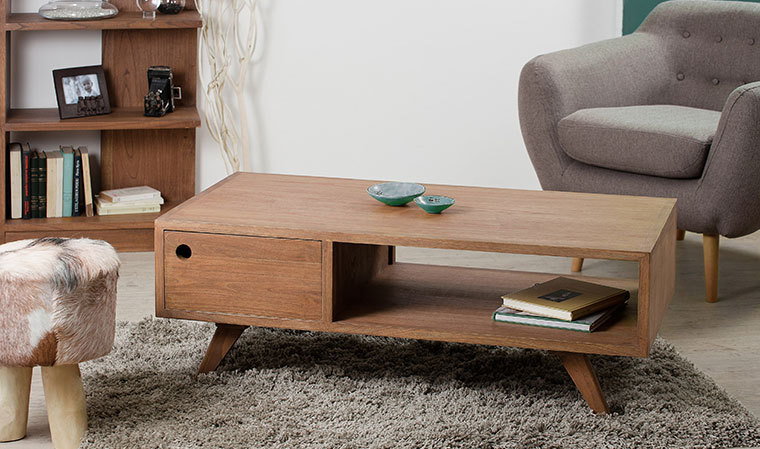 Table basse bois exotique metal