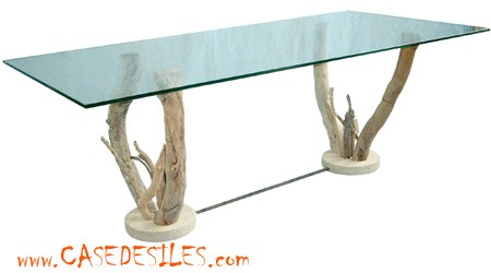 Table basse en verre pied bois