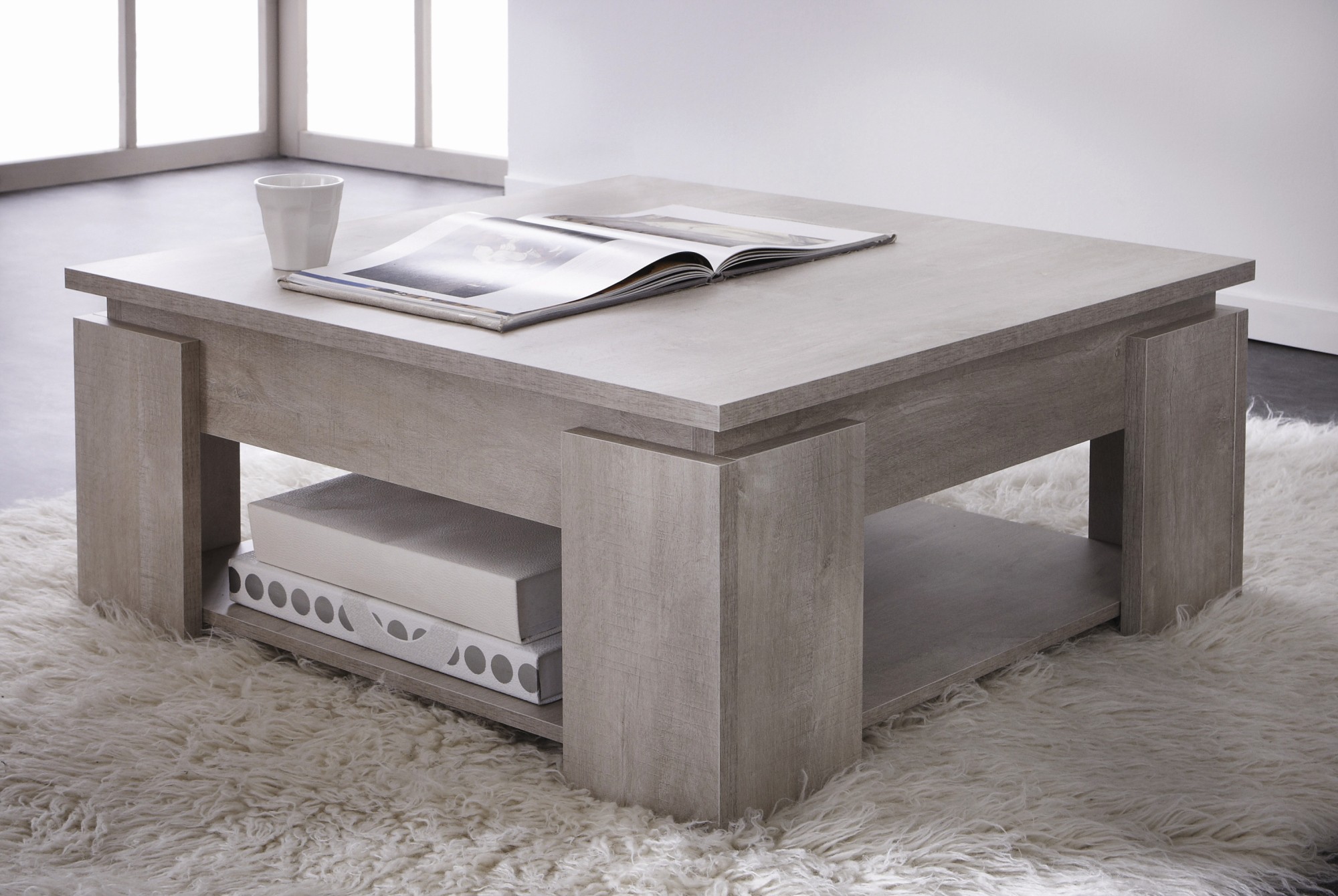 Table basse bois massif gris