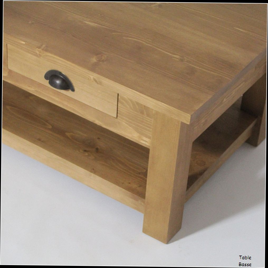 Table basse en bois massif avec tiroirs