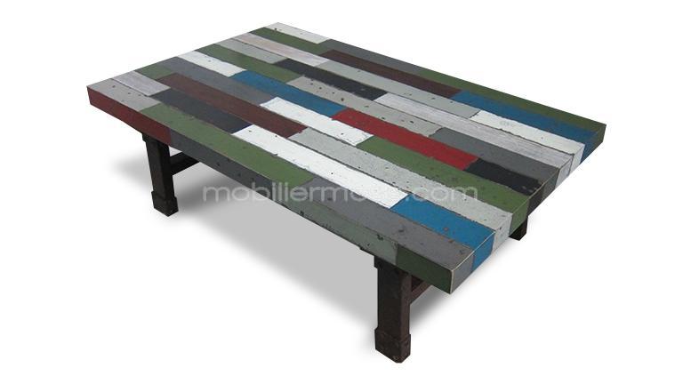 Table basse bois multicolore