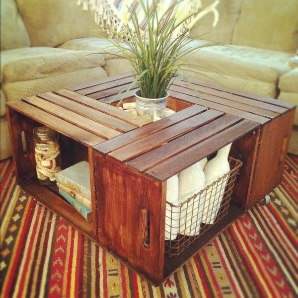Table basse bois mosaique