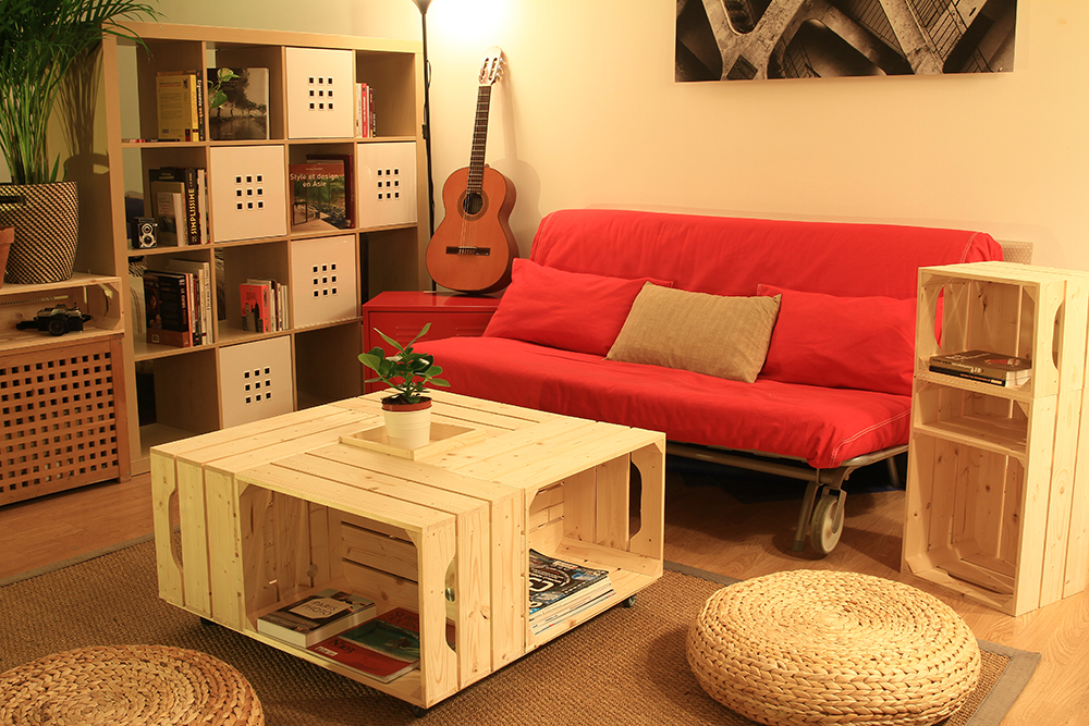 Table basse caisses bois