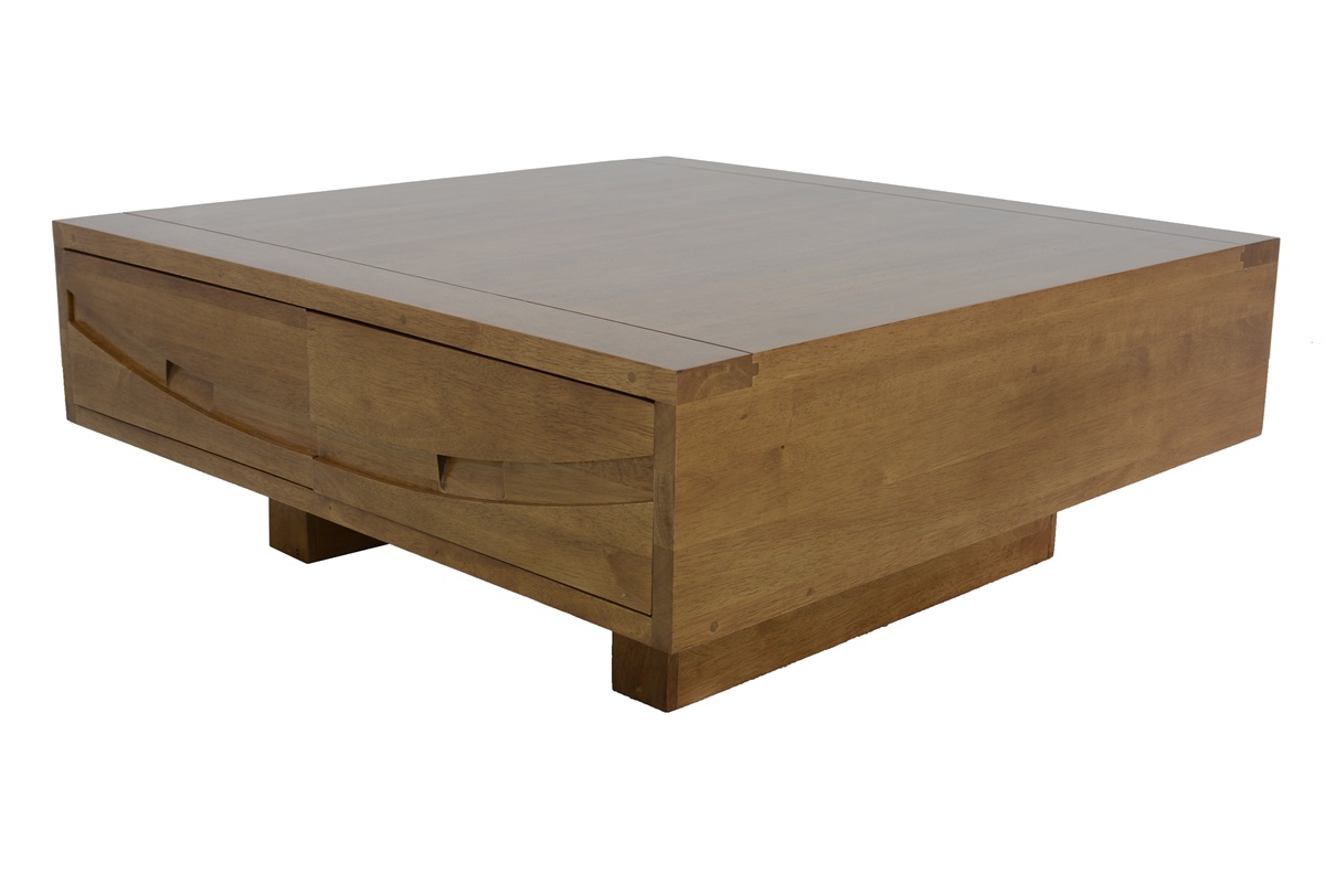 Table basse carré en bois avec tiroir