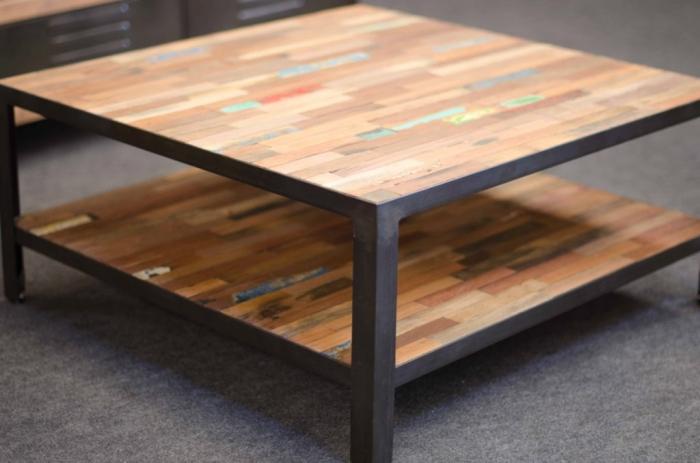 Table basse carrée bois acier