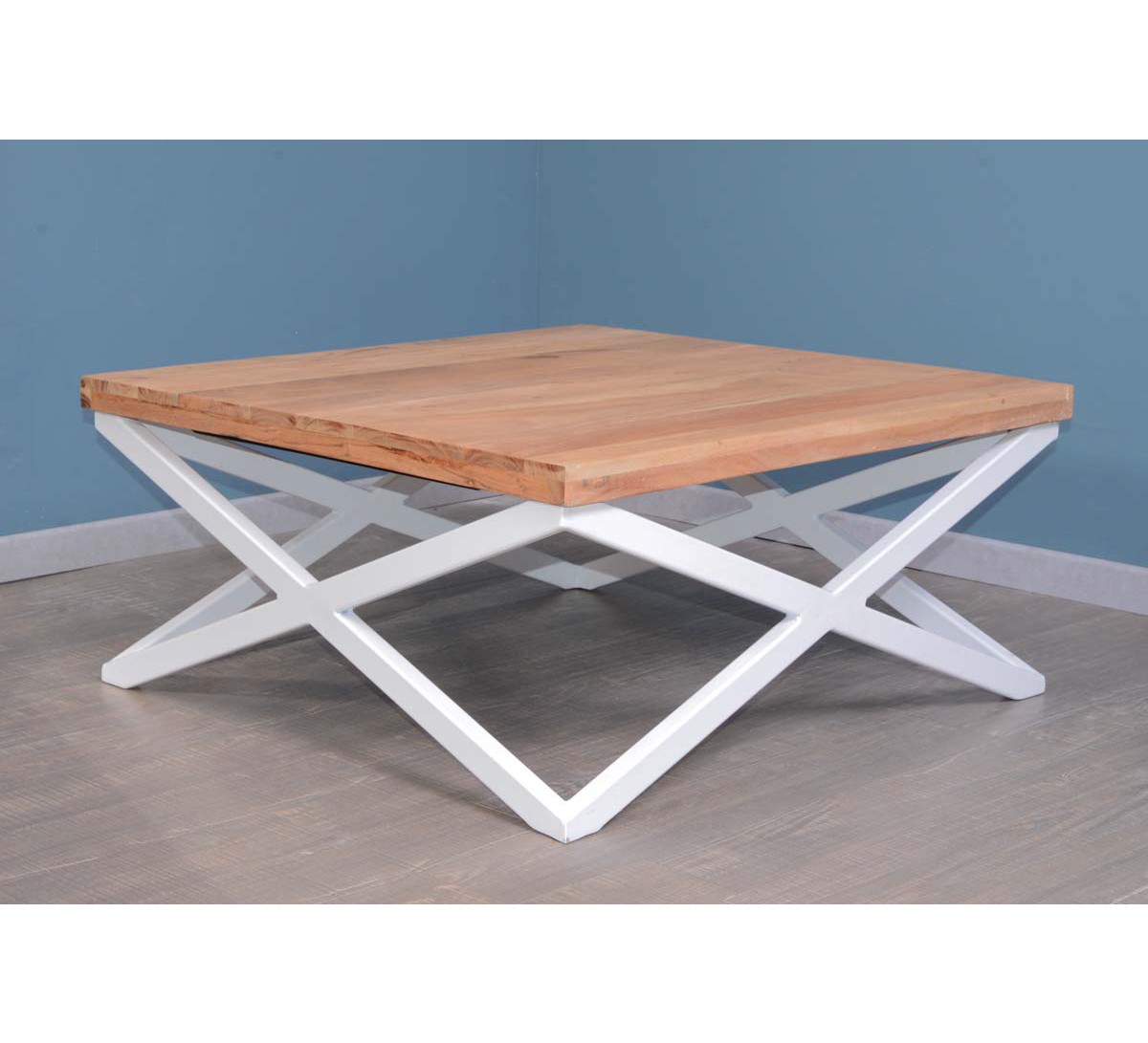 Table basse bois metal blanc