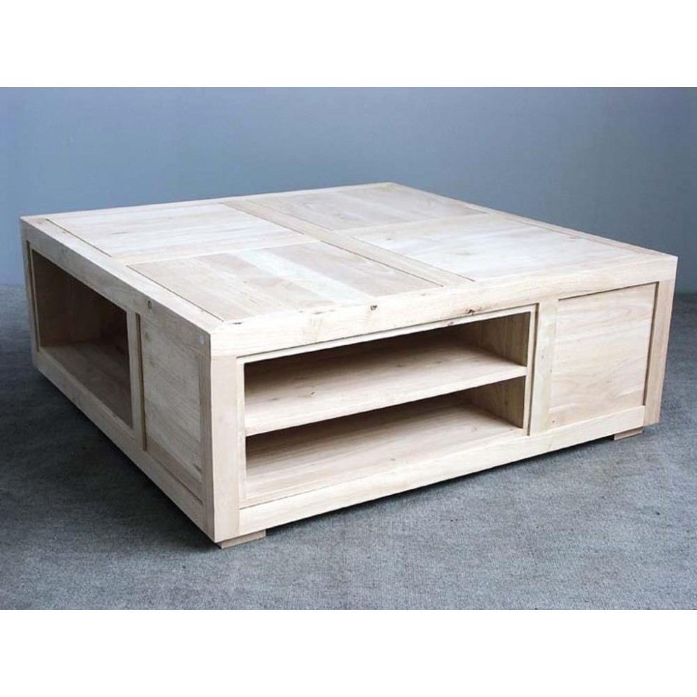 Table basse ronde en bois avec tiroir