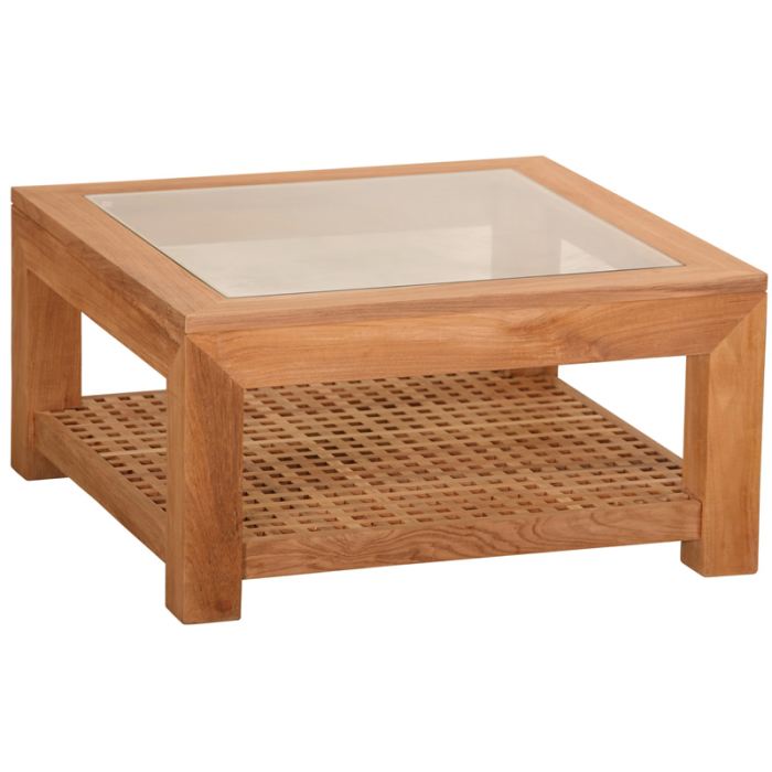 Table basse carrée verre bois