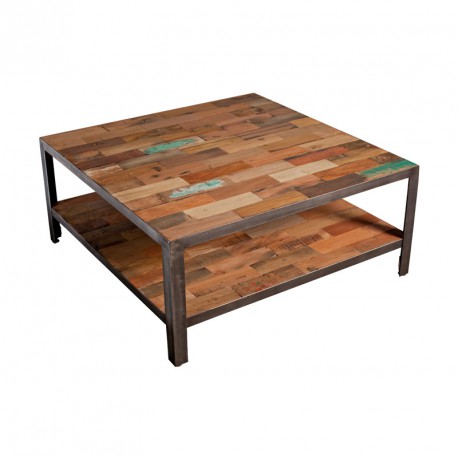 Table basse double plateau bois et metal