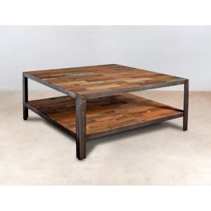 Table basse carre bois et fer