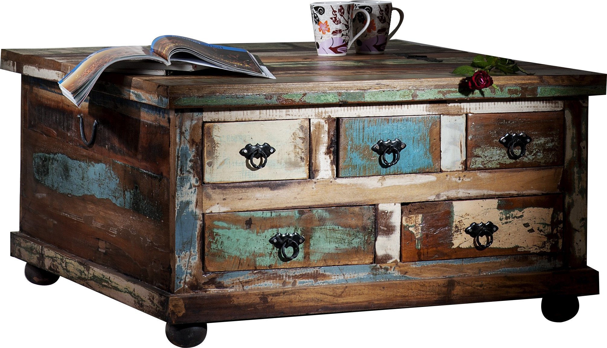 Table basse en bois recyclé avec tiroir