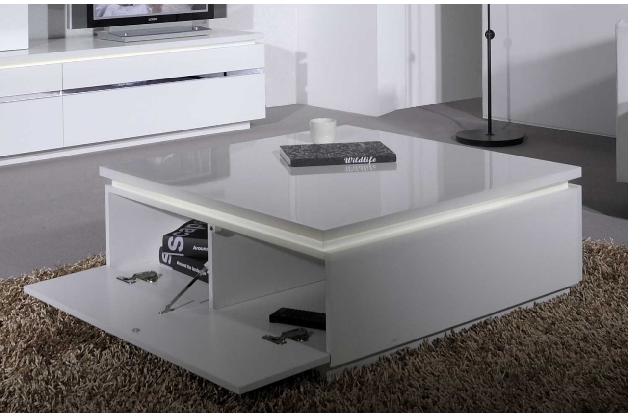 Table basse aramis avec rangements - mdf laqué blanc