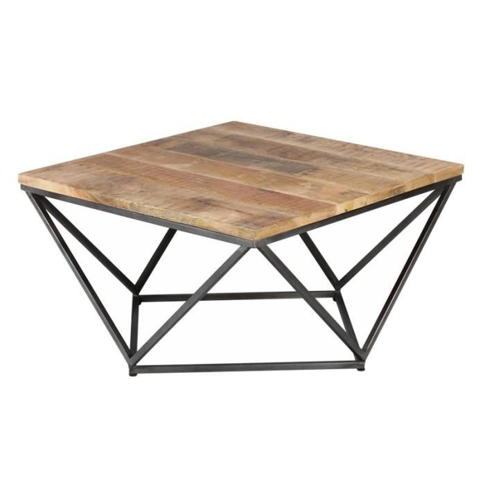 Table basse bois et metal carree