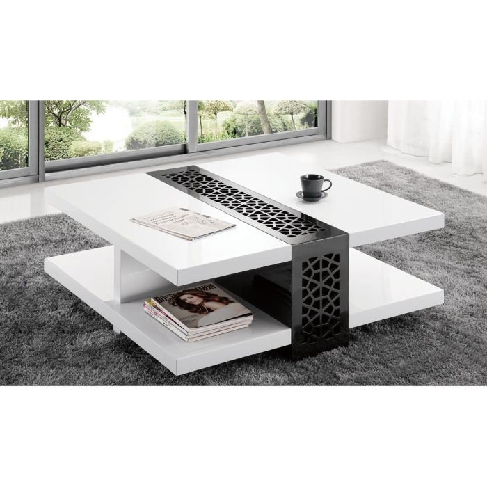 Table basse carrée bois et blanc laqué