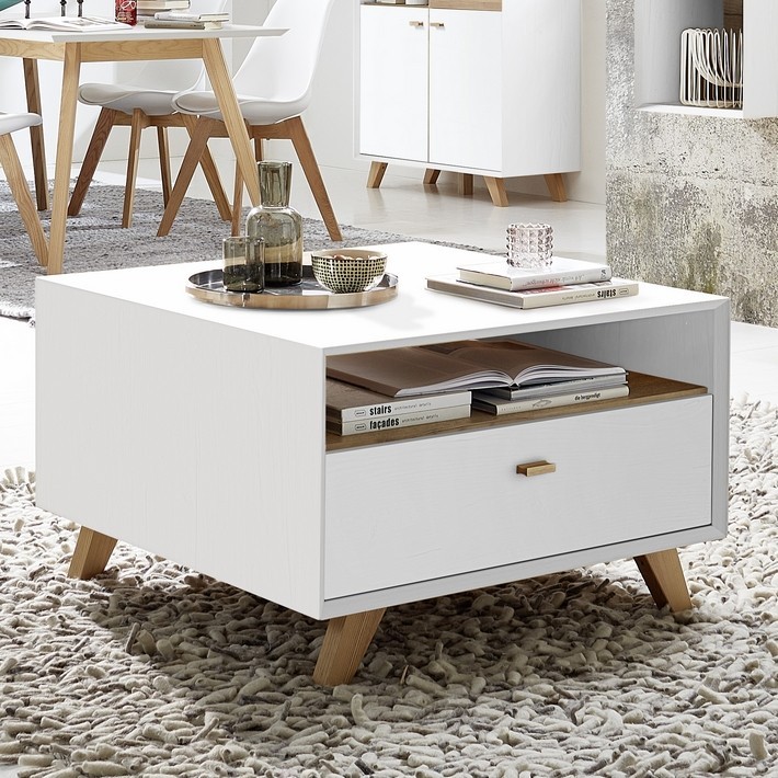 Table basse ronde scandinave avec rangement