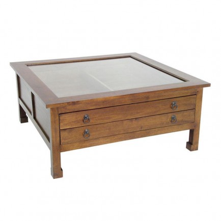 Table basse carrée bois tiroir