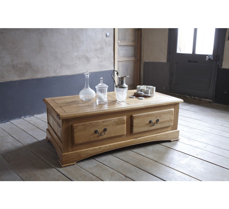 Table basse bois brut 2 tiroirs