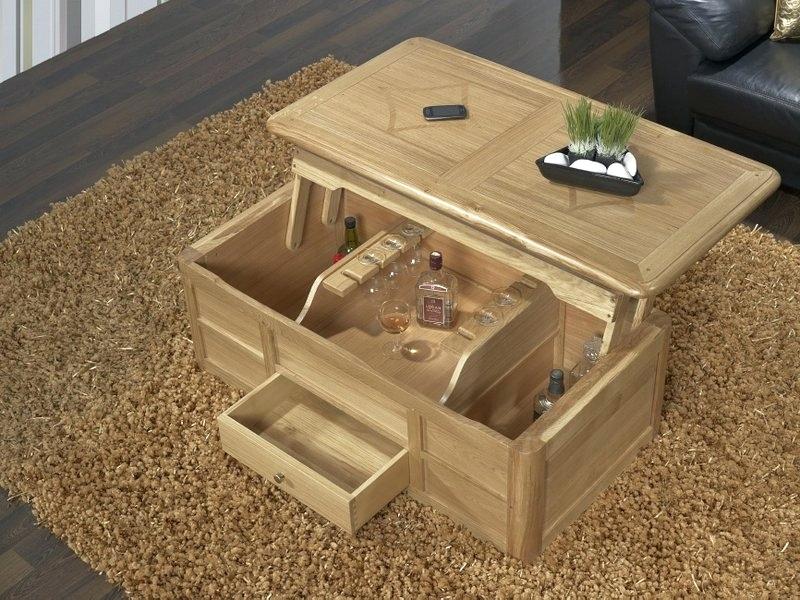 Table basse coffre bar en bois