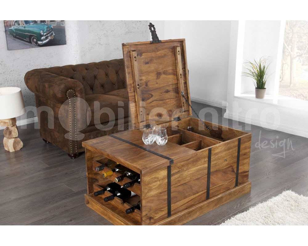 Table basse avec coffre en bois