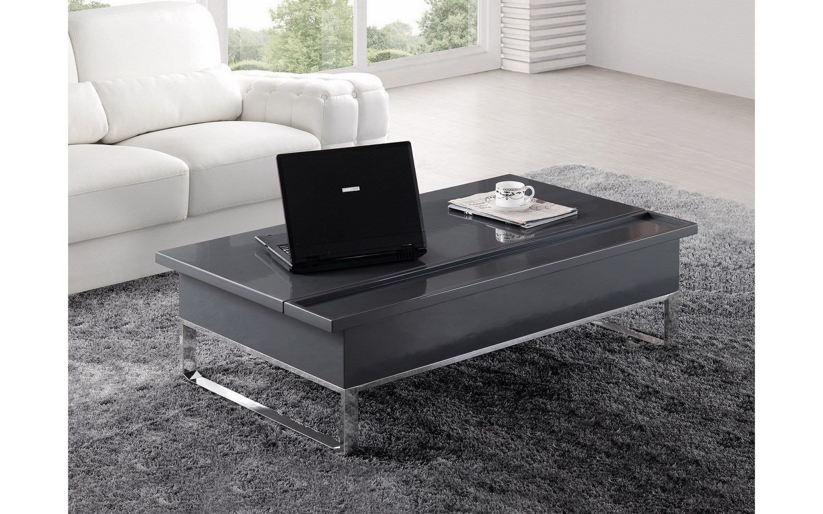 Table basse plateau relevable gris