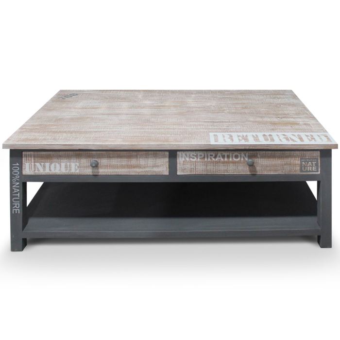 Table basse carrée en bois laqué longueur 100cm avec plateau coulissant swindon