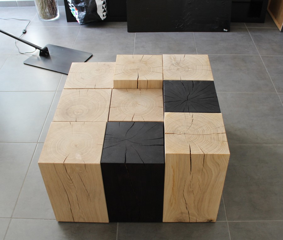 Cube bois table basse