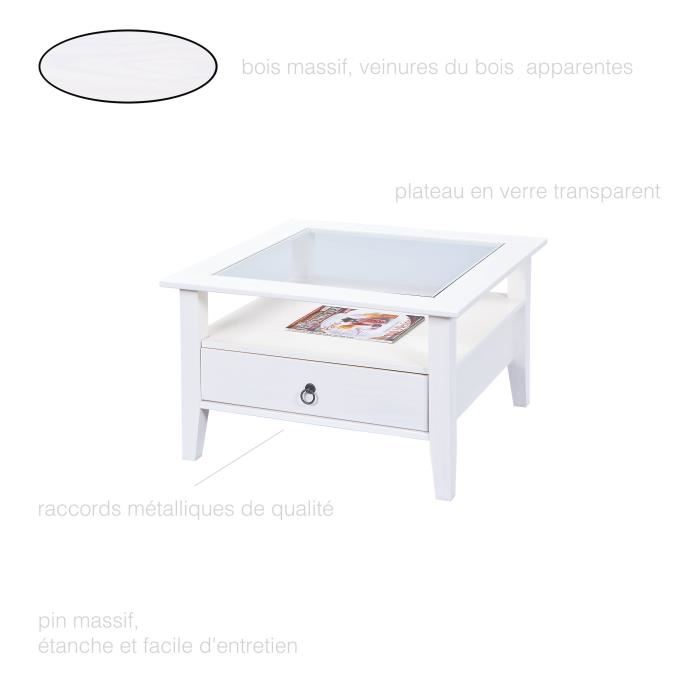 Table basse carree blanc bois